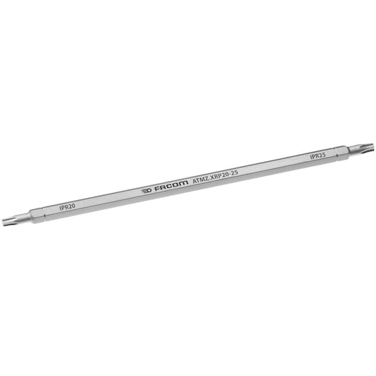 Facom ATMZ.XRP20-25 double-ended silver hexagonal screwdriver bit with IPR20 and IPR25 ends, side angle on white.