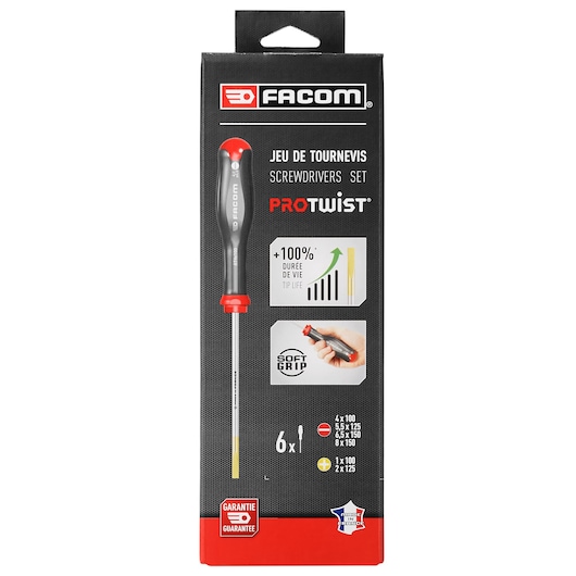 Facom ATP_J6PB screwdriver set box, 6 pieces, Protwist, front view on white background.