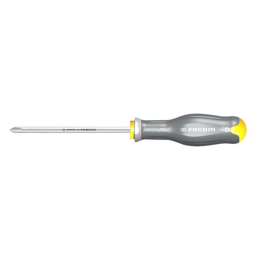 Facom ATP2X125ST Phillips screwdriver with grey and yellow handle, side view on white background.