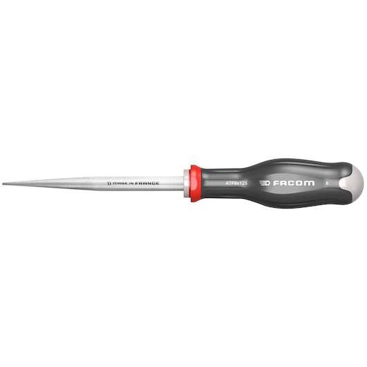 Facom ATP8X125 tapered drift punch with black and grey handle, side view on white background.