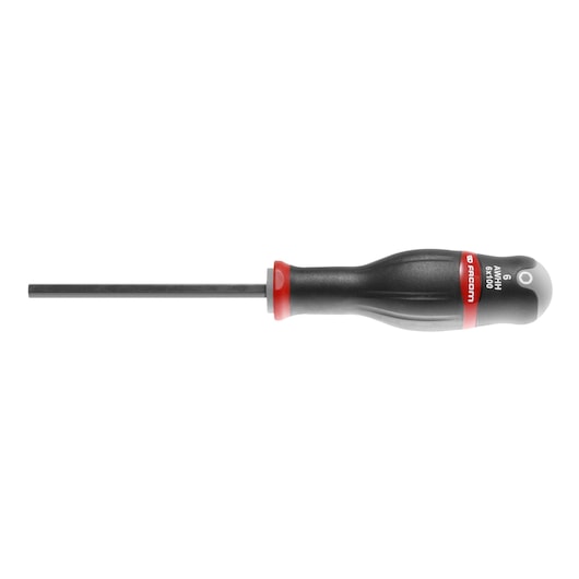 Facom hex screwdriver ATWHH6X100 with black handle and red accents, side view on white background.