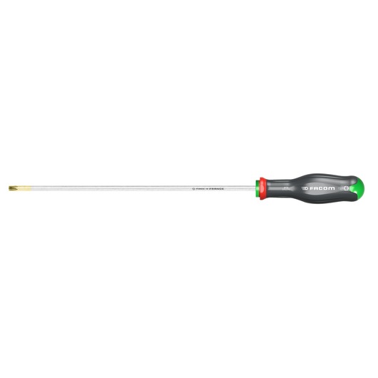Facom long Torx screwdriver ATX27X275, black and green handle, front angle, white background.