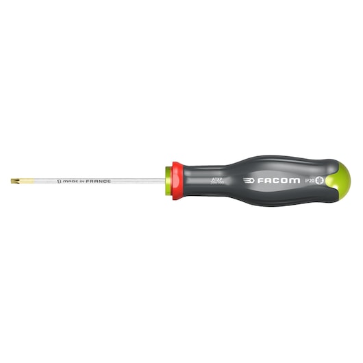 Facom ATXP10X75 Torx screwdriver, black and green handle, side view, white background.