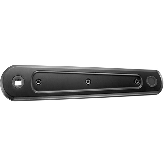 Facom AXS.LPB black metal extension bar, top view photography, three mounting holes, rectangular shape.