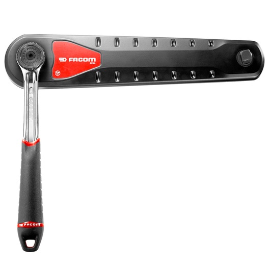 Facom ratchet wrench with black and red handle, side angle, SKU AXS.LPB, tool photography