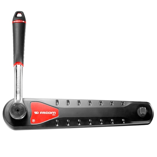 Facom AXS.LPB ratchet handle with black and red grip, shown from above on a white background.