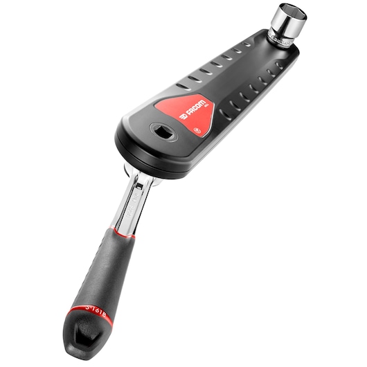 Facom digital torque wrench AXS.LPB, black and red, angled white background, ergonomic handle, attached socket.