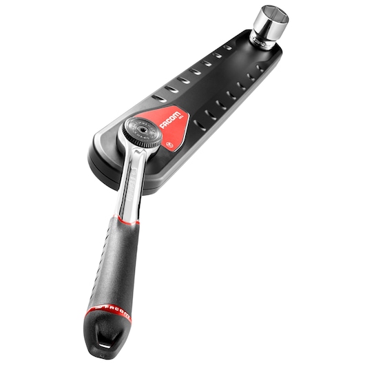 Facom ratchet handle with black and red grip, AXS.LPB, photography, angled on white background