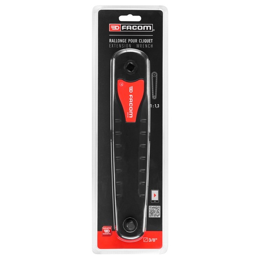 Facom AXS.MPB extension wrench in black and red, packaged, front view on white background.