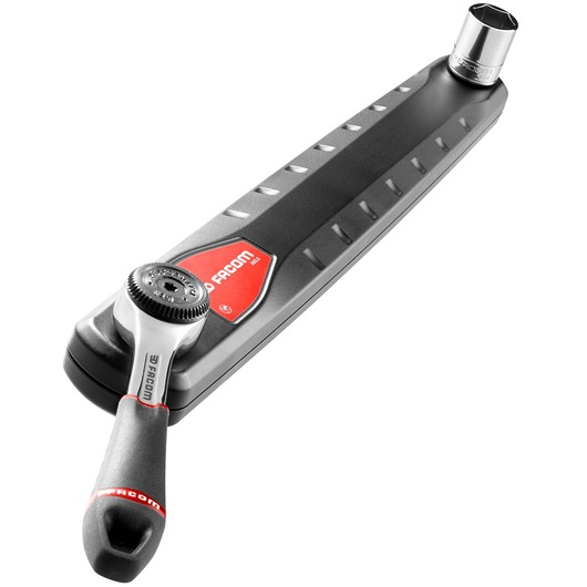 Facom AXS.SPB ratchet wrench with black and red handle, photographed at an angled view on white background.