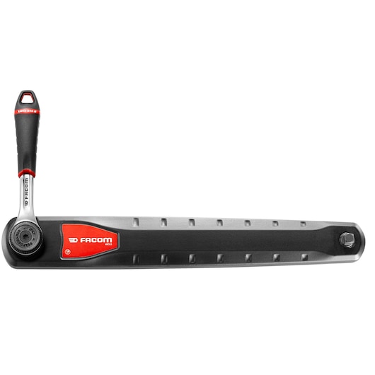 Facom AXS.SPB ratchet wrench with black and red handle, shown in side view on white background.