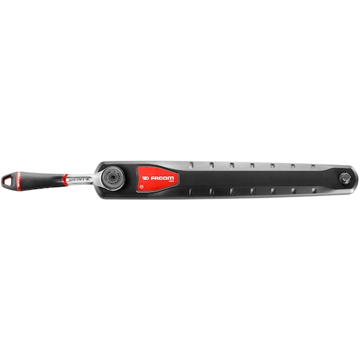 Facom AXS.SPB ratchet wrench in black and red, side angle on white background, tool category.