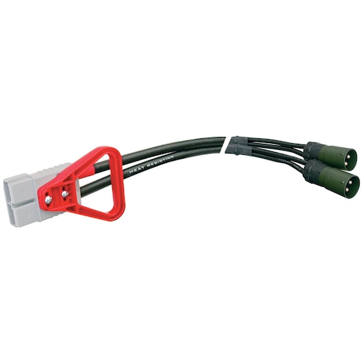 Facom B124OC3NATO2 heavy-duty black cable with gray connector, red handle, and dual green connectors, front angle.