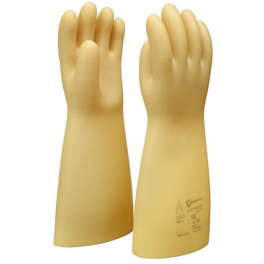 Facom BC_91VSE electrical insulating gloves, yellow, pair shown upright on white background.