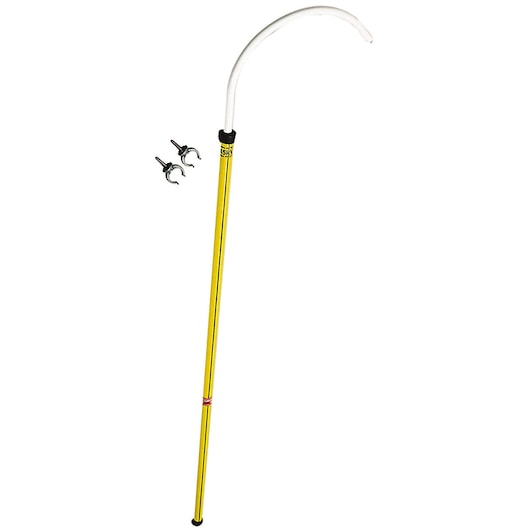 Facom BC.PSVE yellow insulated rescue stick with curved white hook and two mounting clips, photographed on white background.