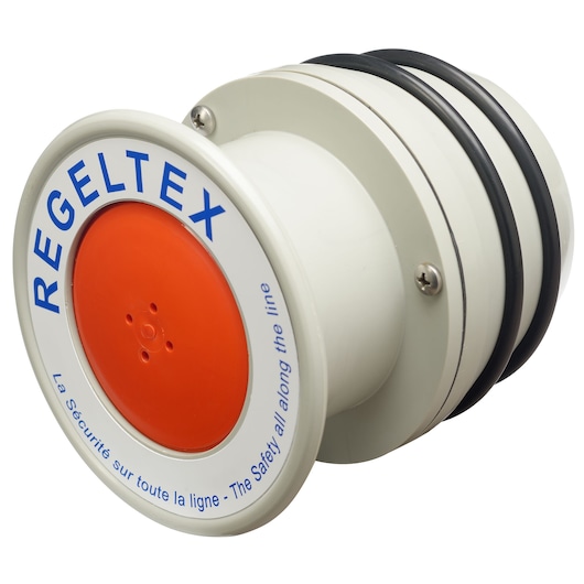 Facom BC.TGVE electrical insulation tester, cylindrical shape, white body with orange front, REGELTEX branding front angle.