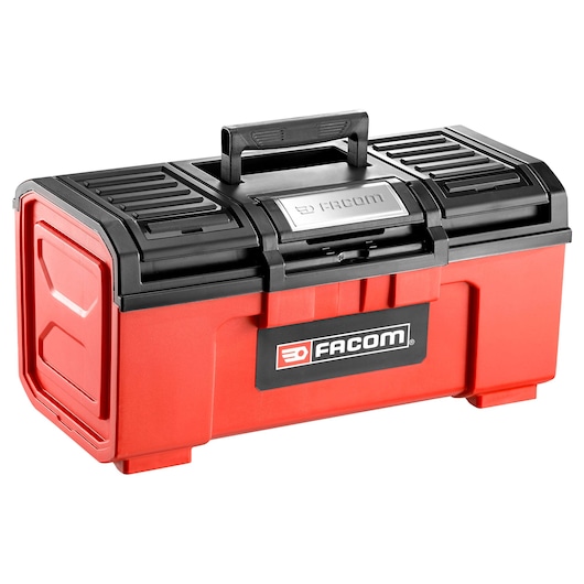Facom BP.C19NPB red and black plastic tool box with handle, front angle, white background.