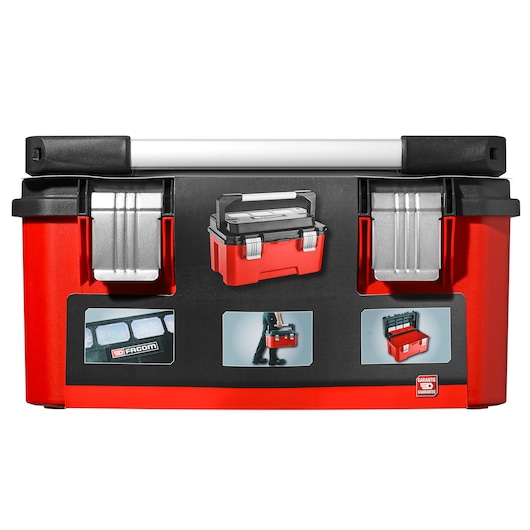 Facom BP_P20ACM1PB red and black toolbox with metal latches, front view on white background.