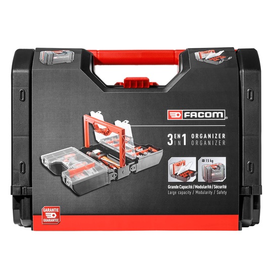 Photo of Facom BP_Z46APB black and red 3-in-1 organizer case with handle, shown from the front on white background.