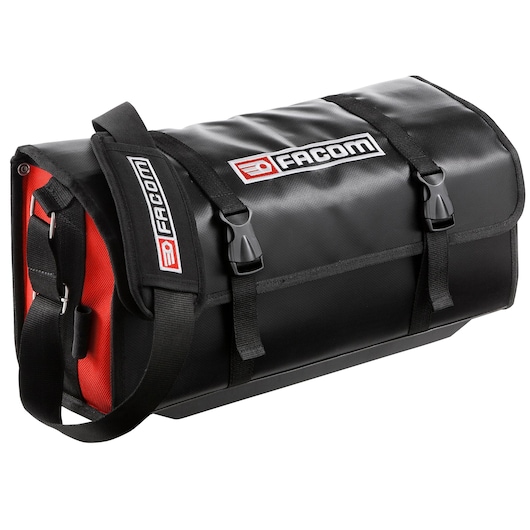 Facom BS.LMBCPB black and red tool bag with shoulder strap, front angle on white background.