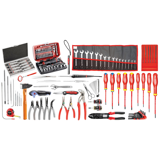 Facom tool set BSR20_EM41A with assorted hand tools, screwdrivers, pliers, wrenches, tape measure, front angle.