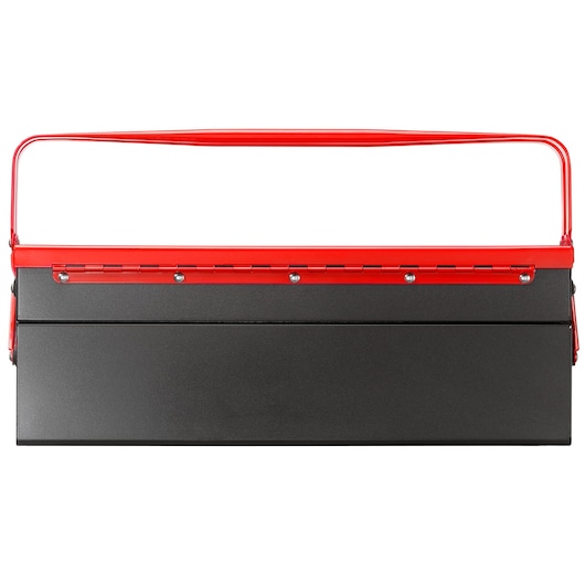 Facom BT9 metal toolbox with red handle and black body, front angle on white background.