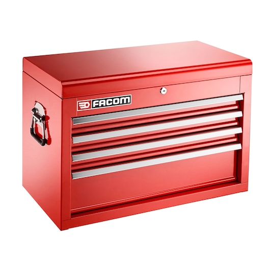 Facom BT_C4TA red metal tool chest with four drawers, side handle, angled front view.