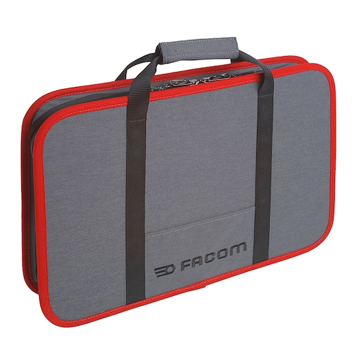 Facom BV_16 grey and red soft carrying case with black handles, photographed from front angle.