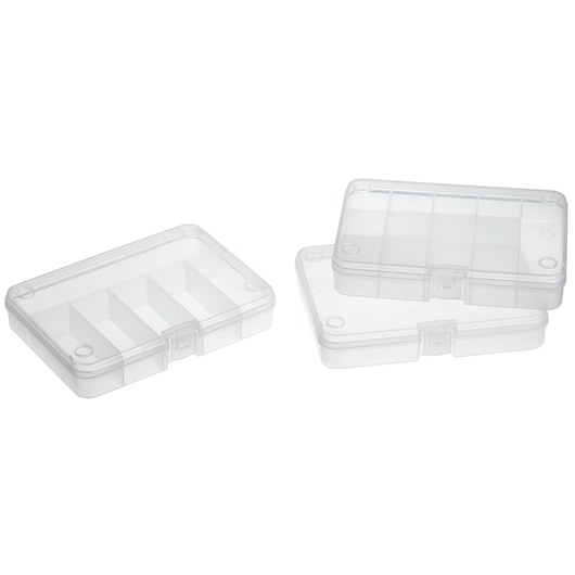 Facom BV_21BP clear plastic storage boxes with compartments, set of three, angled view.