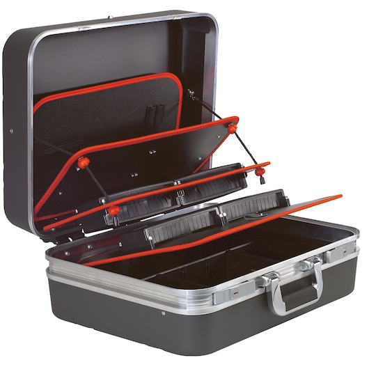 Facom BV_51A tool case with multiple compartments and red trim, open at an angled front view.
