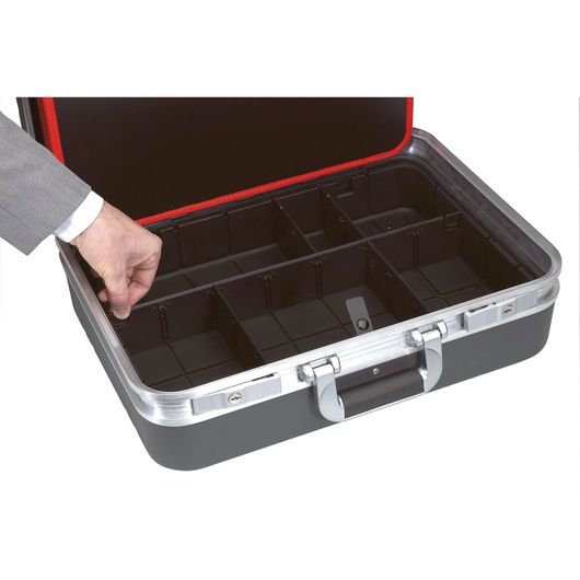 Photo of Facom BV_51A photography case with adjustable black compartments, shown open on a white background.