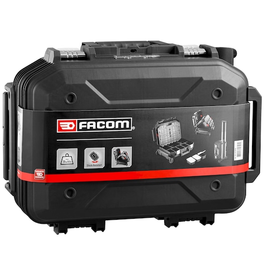 Facom BV_R30PB black heavy-duty tool case with side handle, shock-resistant, front angle on white background.