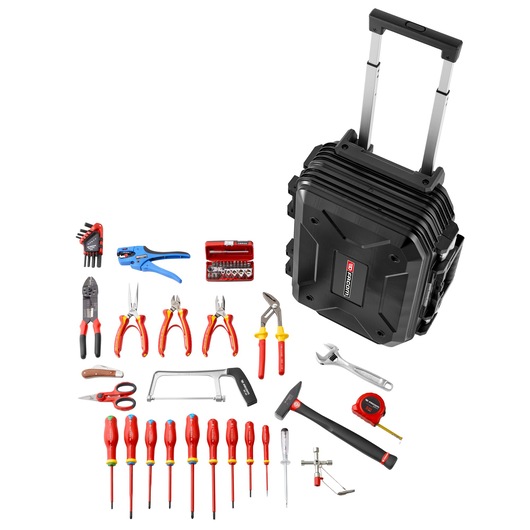 56-piece set of electricians tools with rolling case
Composition électricien de 56 outils dans valise à roulette