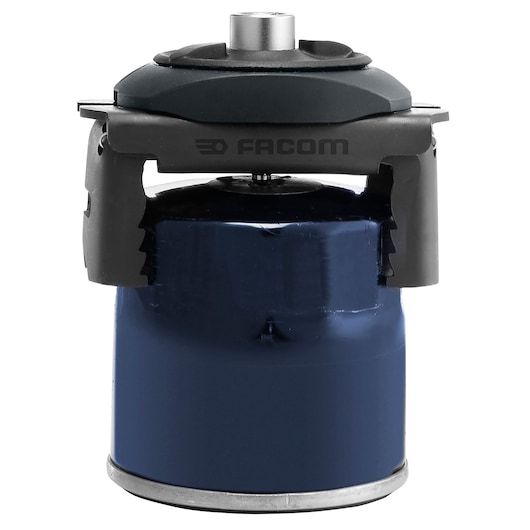 Facom C48-2 photography of a gas canister with black valve, front angle, blue metal cylinder.