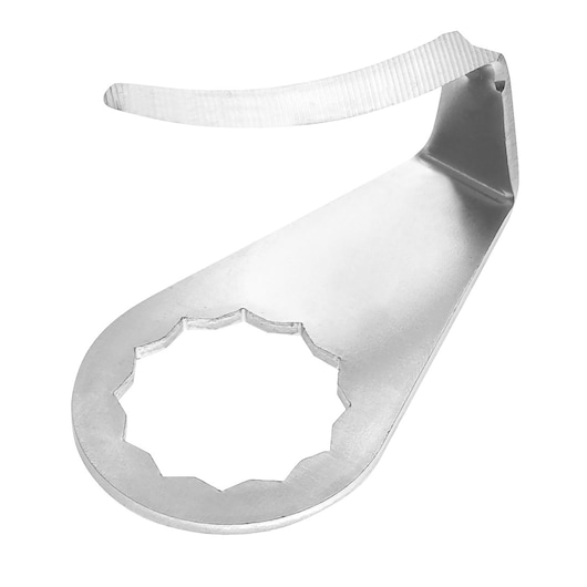 Facom CADP300F3 metal tool with circular, star-shaped opening, side angle, on white background.