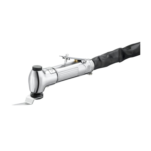 Facom CAD_P300F pneumatic saw with silver body, black hose, photographed from right angle on white background.