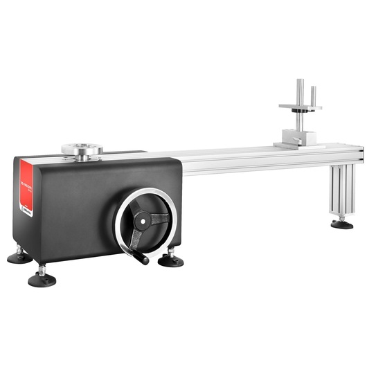 Facom CD12A photography of manual calibration bench in black and silver, side angle.