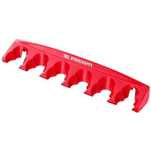 Photo of Facom CKS_08 red plastic tool holder rack with six slots, angled on white background.