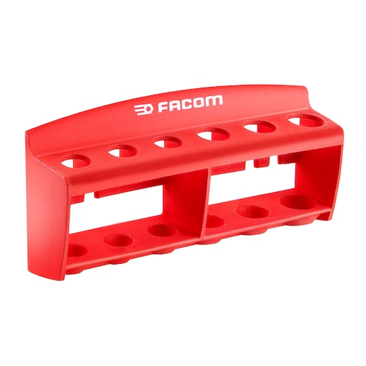 Facom CKS103 red plastic tool holder with multiple holes, front angle on white background.