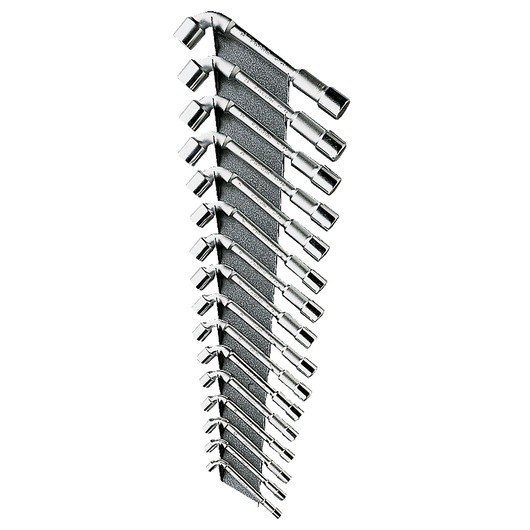 Facom CKS39A set of 12 chrome double-ended box wrenches, photography, angled view on white background.