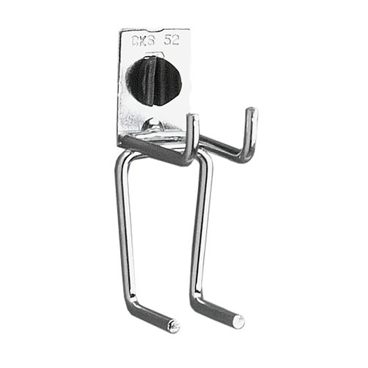 Facom CKS52A double metal tool hook, silver, front angle, photography of wall mount accessory.