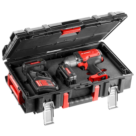 Facom cordless impact wrench kit with batteries and charger in black case, CL3_CH18SP2, front angle