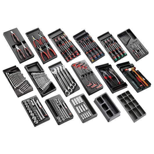 166-Piece Set of Universal Tools in 7 Drawer Roller Cabinet