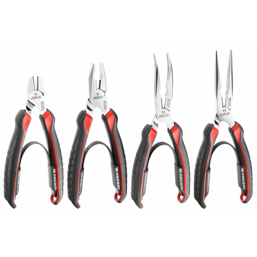 Facom CPE_A2 pliers set with black and red handles, front view, product photography.
