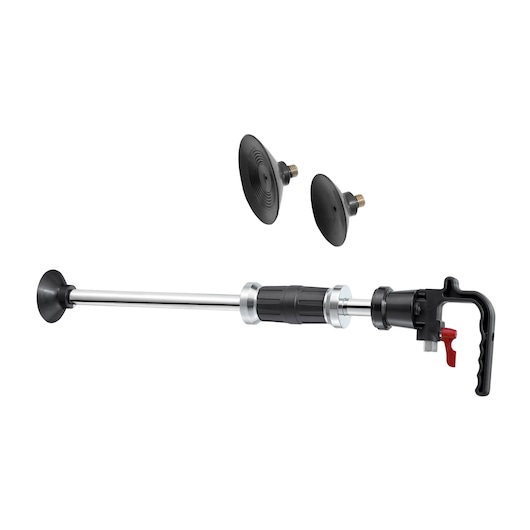 Facom CRASH photography of slide hammer dent puller with black handle and two interchangeable suction pads, side angle.