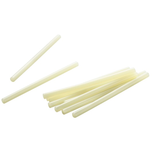 Photo of Facom CRGLUE clear glue sticks for glue guns, multiple sticks on a white background.