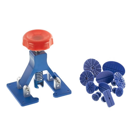 Facom CRGPP dent puller tool with red knob and assorted blue textured tabs, front angle, white background.