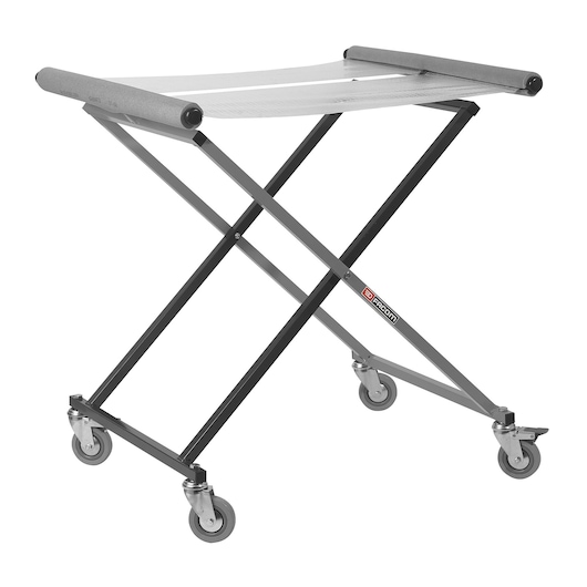 Facom CR_S7 folding trolley with black frame, mesh top, and four swivel casters, side view on white background.