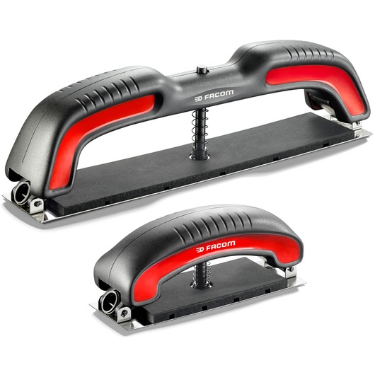 Facom CR.SB-J2PB set of two sanding blocks, black and red handles, side and top view on white background.