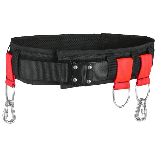 Facom CT100-140 black tool belt with red loops and metal carabiners, front angle, photography